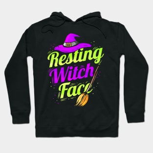 Witch hat broom Halloween Resting Witch Face Hoodie